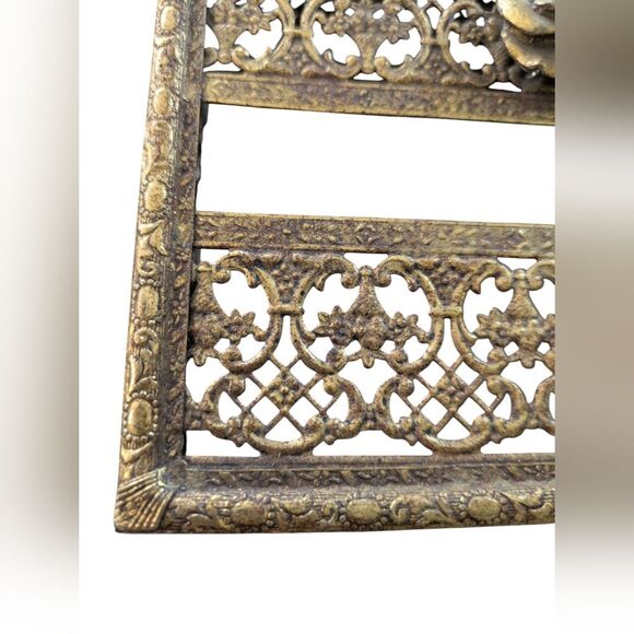 Vintage MCM Brass Tissue Box Cover Fillagree With Flowers - Picture 2 of 5